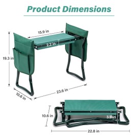 Simple Deluxe Garden Kneeler and Seat, Foldable Kneeling Stool with Thicker EVA Foam Pad, Heavy Duty Bench with Tool Pouch, Gifts for Outdoor Gardening, Fishing, Green