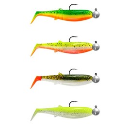 Savage Gear Cannibal Shad Mix - 4 Mounted Rubber Fish Colour: Dark Water Mix, Weight/Length/Hook Size: 3 g + 5 g - 6.8 cm - Size 1/0