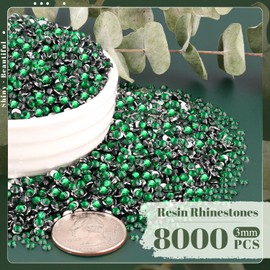 8000PCS 3mm Resin Rhinestones Bulk for Crafting (Dark Green), Flatback Bedazzling Crystals for Crafts DIY Nail Decoration, Gems Charms for Tumbler Shoes Clothing Fabric with Pickup Pen and Tweezers
