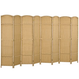 HOMCOM Room Divider, 8 Panel Folding Privacy Screen, 5.6' Tall Freestanding Wall Partition for Home Office, Bedroom, Nature Wood