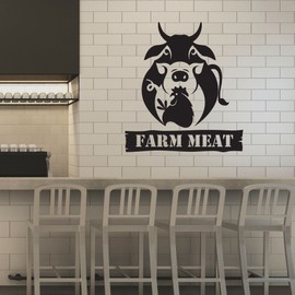 Farm Meat Vinyl Decal Butcher Shop Lettering Beef Chicken Pork Stickers Mural (k285) Black