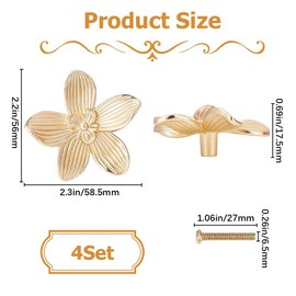 GORGECRAFT 4PCS Gold Flower Drawer Knobs Zinc Alloy Creative Petal Kitchen Cabinet Handle Dresser Knobs Furniture Cupboard Drawer Pulls Handles with Iron Screw for Bedroom Living Cabinet Hardware
