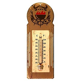 Crispe Analogue Indoor Outdoor Thermometer 'BBQ' Metal 29 x 10 cm, Decorative for Home and Garden, Weatherproof