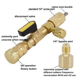 AuInLand R22 R410A A/C Valve Core Removal Tool, Dual Size SAE 1/4 & 5/16 Port, with R410 R32 Brass Adapter, 20pcs Valve Cores and 10pcs Brass Nuts, Air Condition Repair Tool for R22 R410A R404A HVAC