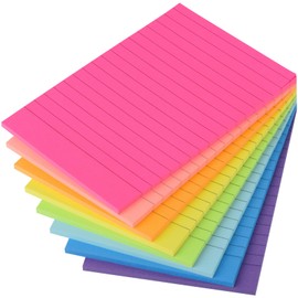 ZCZN Lined Sticky Notes - 8 Pads, Bright Colours Self-Stick Notes, 98mm x 150mm, 40 Sheets/Pad, 320 Sheets Total