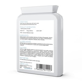 Vitamin D Tablets 4000 IU - Vegetarian Vitamin D3 4000 IU - 365 one-a-Day Easy to Swallow High Strength Micro Tablets - Supports The Immune System and Bone Health - Made in The UK