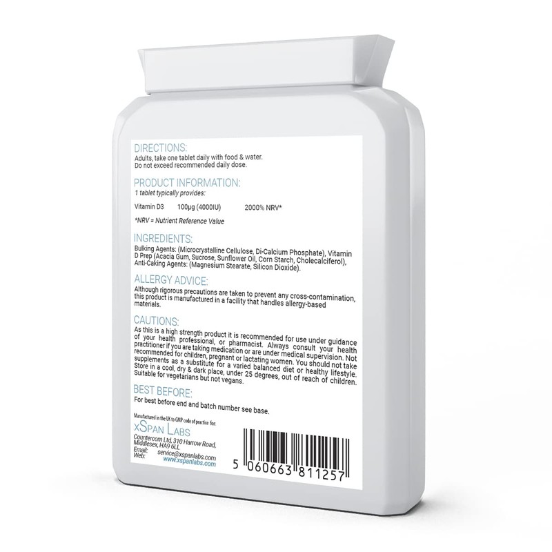 Vitamin D Tablets 4000 IU - Vegetarian Vitamin D3 4000