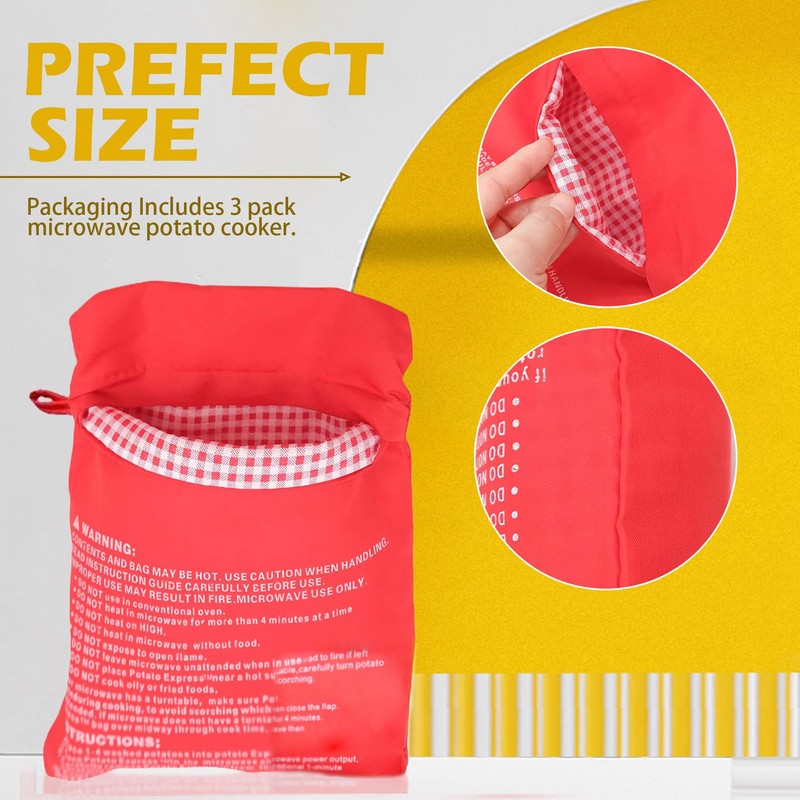4-Pack Baked Potato Microwave Bag - Reusable Pouch and Potato