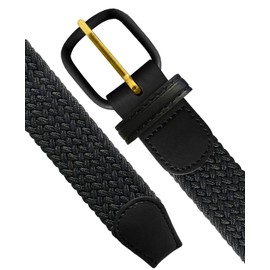 Belts.com Leather Covered Buckle Woven Elastic Stretch Belt, Black, (2XL(44"-46")