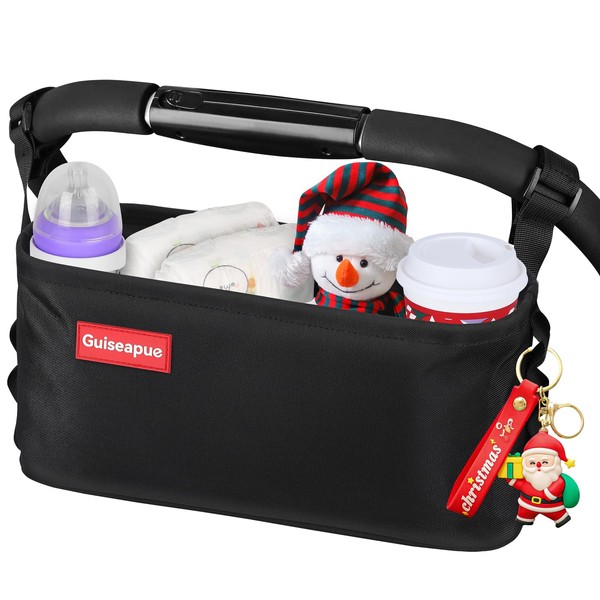 Guiseapue Pram Organiser with Cup Holder, Large Capacity Stroller Organiser