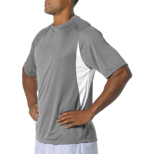 A4 Men's Color Block Performance Interlock T-Shirt, Graphite/ White, XX-Large