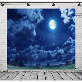 Loccor 6x6ft Fabric Night Sky Backdrop Full Moon Clouds Lawn Trees Fantasy Photography Background Good Dream Baby Kid Children Infant Girl Newborn Boy Artistic Portrait Photo Studio Props Tapestry
