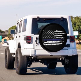 Delerain Spare Tire Cover with Backup Camera Hole Blue Line Flag White Wheel Covers Waterproof Dust-Proof UV Sun Universal Fit for Jeep Trailer RV SUV Truck (17 Inch for Diameter 31"-33")