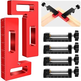 Zeyfon Corner Clamps for Woodworking - Durable & Versatile 90 Degree Right Angle Clamps, 5.5 x 10cm Aluminum Positioning Squares with 4 C-Clamps for Cabinets, Frames, and Drawers (6Pcs)