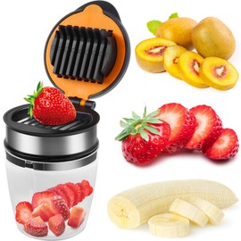 Eummy Strawberry Slicer with Stainless Steel Blades Fast Cutting Red Dates Banana Egg Slicer Large Capacity Mushroom Slicer Cup Multifunctional Fruit Slicer Cup Portable for Fruit Vegetable Salad