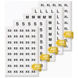 Size Stickers for Clothing, Pack of 2000 Round Self-Adhesive 3/4" Labels, Includes Small Medium Large (XS S M L XL) Clothing Size Stickers, White with Black Text