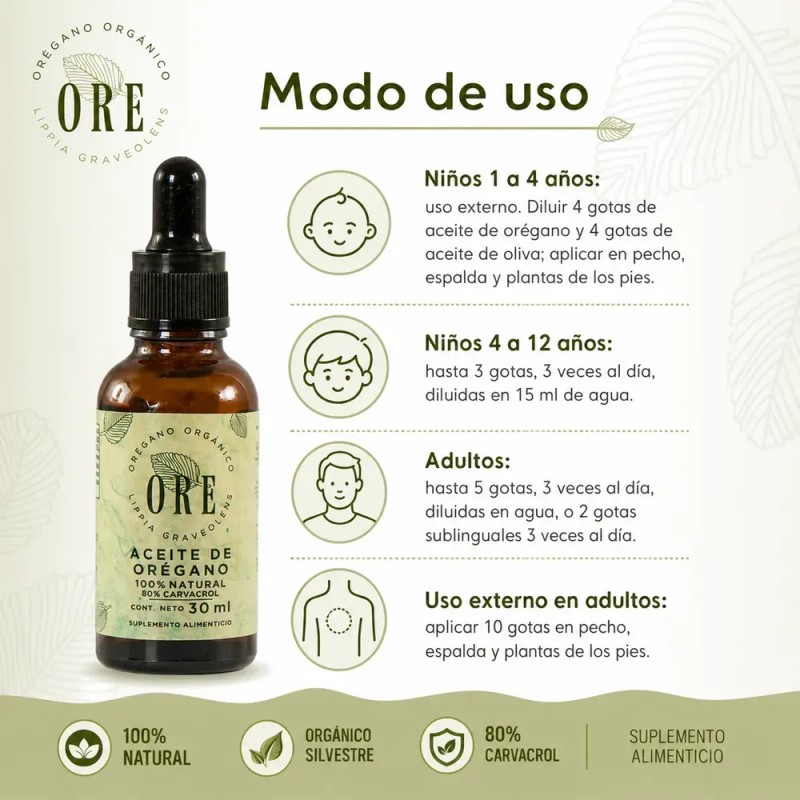 ORE - 3 Pack Aceite De Orégano Orgánico Silvestre 80%carvacrol