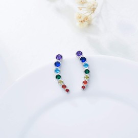 Chakra Ear Climber Sterling Silver 7 Chakra Ear Crawler Zircon Ear Cuff Earrings Jewellery Gifts for Women Mum Wife, Sterling Silver, Cubic Zirconia