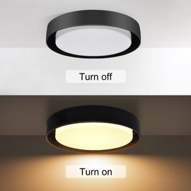 Hlite 13 inch Ceiling Light Fixture,Modern LED Flush Mount Ceiling Light,3000K/Warm White/24W,Dimmable 1920LM Rustic Indoor Room Decorative Ceiling Lights for Bedroom Kitchen, Black(1 Pack)