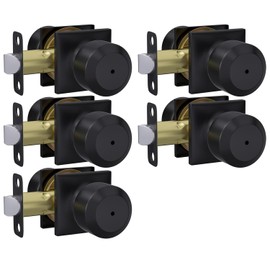 Haidms 5 Pack Black Door Knobs Interior, Privacy Door Knob for Bedroom Bathroom, Matte Black Modern keyless Doorknobs with Square
