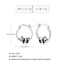 Animal Hoop Earrings, S925 Silver, Panda, Koala, Raccoon, Snail, Rabbit, Hummingbird, Dolphin, Animal Cuff Hoop Earrings for Women, Girls, Daughter, Children, Silver