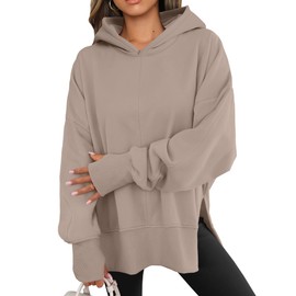 ANRABESS Womens Oversized Hoodies Long Sleeve Fleece Side Slit Hooded Sweatshirts Pullover 2025 Fall Outfits Y2K Clothes Coffee Grey Medium
