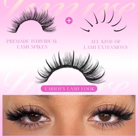 JIMIRE Spiky Lash Clusters Premade Individual Lashes Wispy Cluster Eyelash Extensions with Bottom Lashes 14-22MM D Curly Eyelash Clusters 222Pcs DIY Lash Extensions Thinner Lash Band