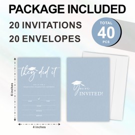 Graduation Invitations - They Did It - 20 Blue Fill In Invitations With Envelopes For Grad, Class Of 2024, High School, Invite Cards For University, College Celebration, Party Favor & Supplies(B02)