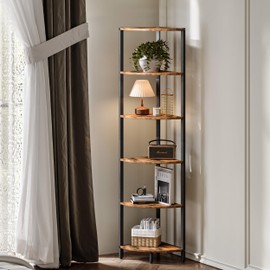6 Tier Corner Shelf 63.1" Tall Corner Shelves stand Ladder shelf metal Standing Bookshelf Organizer Display Rack Bookcase Plant Stand Industrial style for Living Room Bedroom rustic Brown CS-001RB