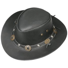 Concho Leather Hat Scippis cowboy hat Australian hat (M/56-57 - black)