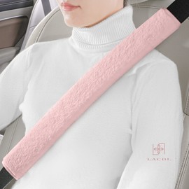 LACDL Extra Long Seatbelt Cover Super Soft Furry for Adults Kids Women & Men, Thick Plush Full Car Seat Belt Strap Cushion, Fluffy Shoulder Pad Protector, Auto Interior Accessories, 1pc, Pink, 19.5in