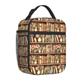 VODRM Retro Book Lunch Box for Kids,Flower Insulated Bag for Student,Library Reusable Thermal Insulation Cooler Tote Bags for School Work Picnic Camping Outdoor Gifts (Vintage Books and Vases)
