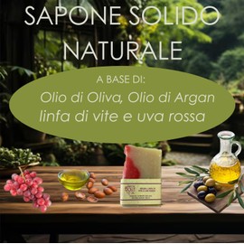 Antiche Bolle - Natural solid soap with olive oil, argan and wine lip - Hand soap for face and body, moisturising, elastic and antioxidant for mature and dry skin - 100 g
