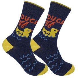 FUNATIC Duck Off Novelty Socks for Women Men Adult | Fun Bird Lover Gift Idea with Saying | Crazy Ducky Related Design Accessory | Best Party Pun Snarky Apparel Present | Unique Holiday Accessories