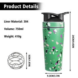 Stainless Steel Protein Shaker, Thermal Bottle with BlenderBall Shaker Bottle, 750 ml Vacuum Insulated Stainless Steel for Creamy, Lump-free Shakes - Protein Shaker - Leak-Proof - BPA Free Green with