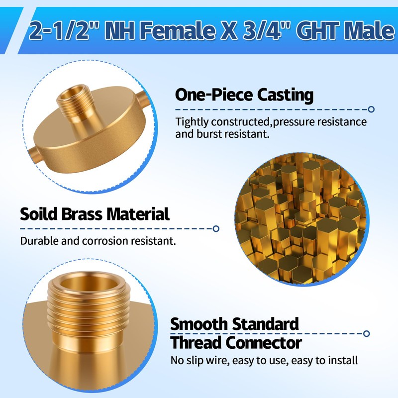 Brass Fire Hydrant Adapter, 2-1/2" NST Female x 3/4" GHT