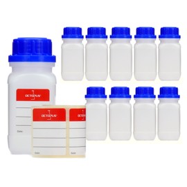 Wide-neck bottles with screw caps,&nbsp;chemical bottle, laboratory bottle with lid, storage container for laboratory, kitchen or hobby, pack of 10, transparent, 10x 100 ml
