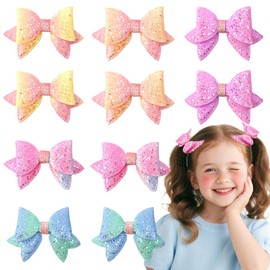 TODDER 3.35 Inch Glitter Hair Bows for Girls Shiny Sequins Bowknot Alligator Clips Barrettes Pins for Baby Girls Toddlers Teens Sparkly Hair Accessories Fully-wrapped Clips Multi-color 10pcs