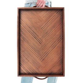 SXNOWS Large Ottoman Wooden Trays, Wooden Serving Tray with Handles, Large Ottoman Tray, Wooden Serving Tray for Coffee Table, Living Room and Kitchen, 24 x 16 inch