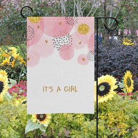 ZZAEO Baby Shower It is Girl Pink Small Garden Flag Vertical Polyester Double-Sided Printed Home Outdoor Yard Holiday Decor-12 x 18 inch
