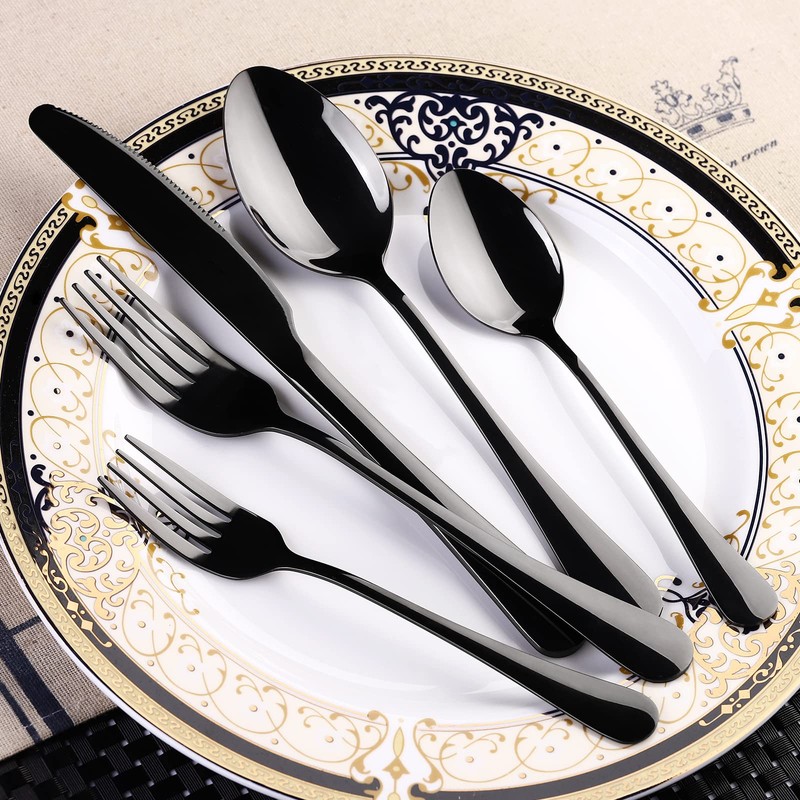 Black Flatware Set for 8,40-Piece Silverware Set for 8, SANLUNS