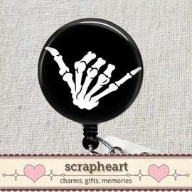 Skeleton Shaka Badge Reel, Hang Loose Badge Clip, Skeleton Hand Retractable ID Badge Reel, Radiology Badge ID Holder, X Ray, Rad Tech Badge