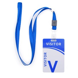 Pack of 25 Visitor Badge Lanyard with PVC ID Holder with Lanyard Reusable Identified Pass Visitor Lanyard Plastic Identification Blue Badge for School Office 8.5 x 5.5 cm