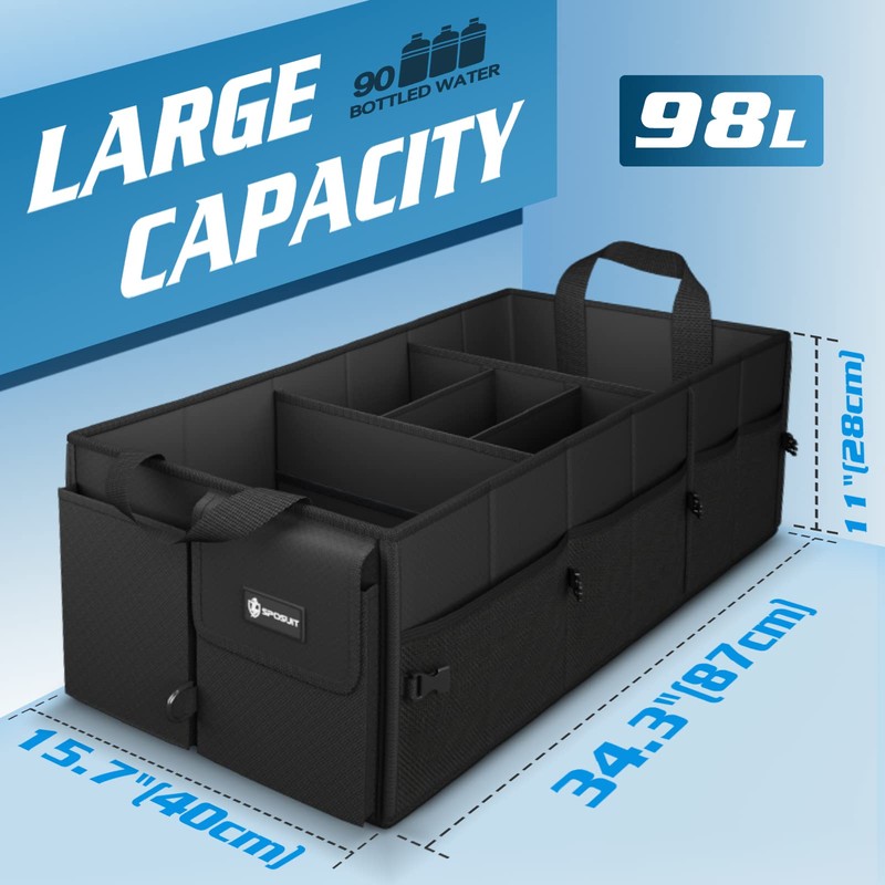 Sposuit Trunk Organizer with Insulated Leakproof Cooler Bag, 98L Collapsible
