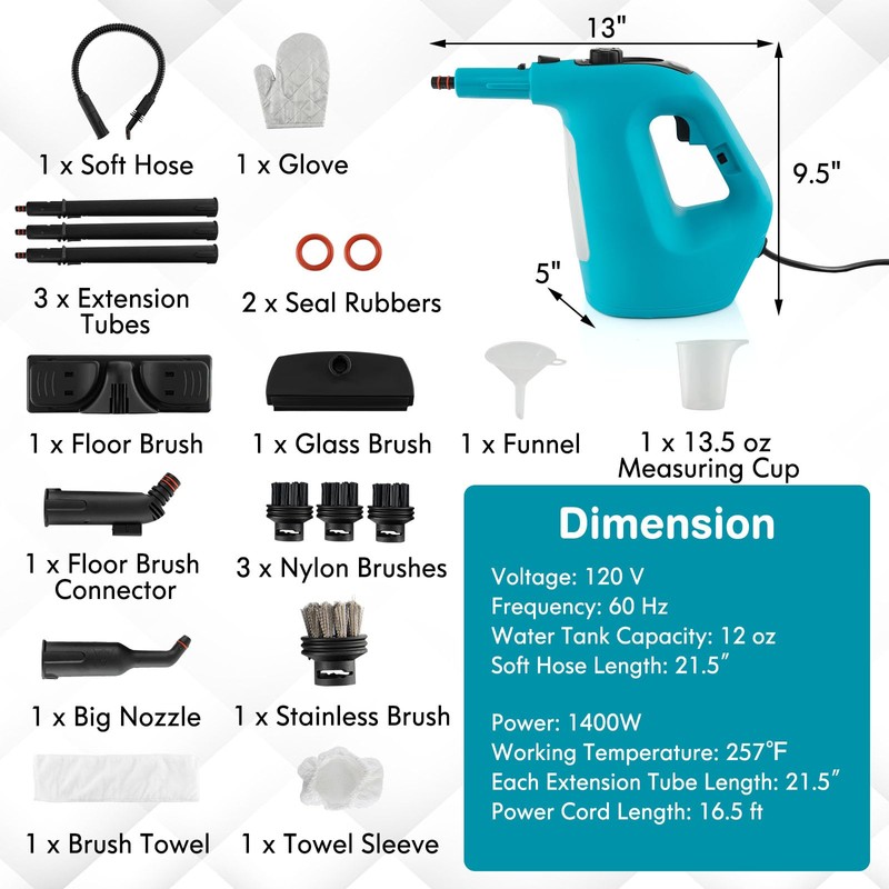 CHEFJOY Handheld Steam Cleaner, 1400W Pressurized Steamer with 17 Pieces