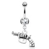 Pierced Owl 14GA Stainless Steel Gun with Clear Gem Dangling