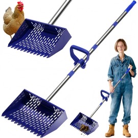 3-in-1 Chicken Poop Scooper & Sifting Shovel, 304 Stainless Steel Handle & Rake, Suitable for Sand, Chicken Coop & Livestock Farm Feces Cleaning, Litter Sifting Shovel Feces Sifter, Adjustable (35-62)