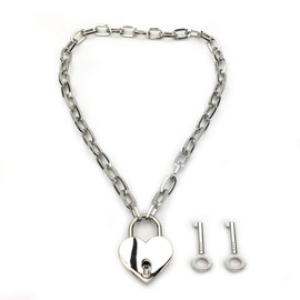 Succuba Padlock Necklace Chain Collar Choker with Two Keys and Box for Women, Men and Pet (H, 18)