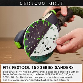 Serious Grit - 6-Inch 49-Hole 100 Grit Sanding Discs - Heavy-Duty Hook & Loop Film Discs - Sandpaper for Random Orbital Sanders - 50 Pack Box