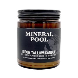 Big Crazy Buffalo Pure Bison Tallow Scented Candle, Mineral Pool, 8 oz - Scents of Himalayan Sea Salt, Moss, & Freesia - Pure, Low Smoke, Beeswax, Traditional Tallow, Glass Jar